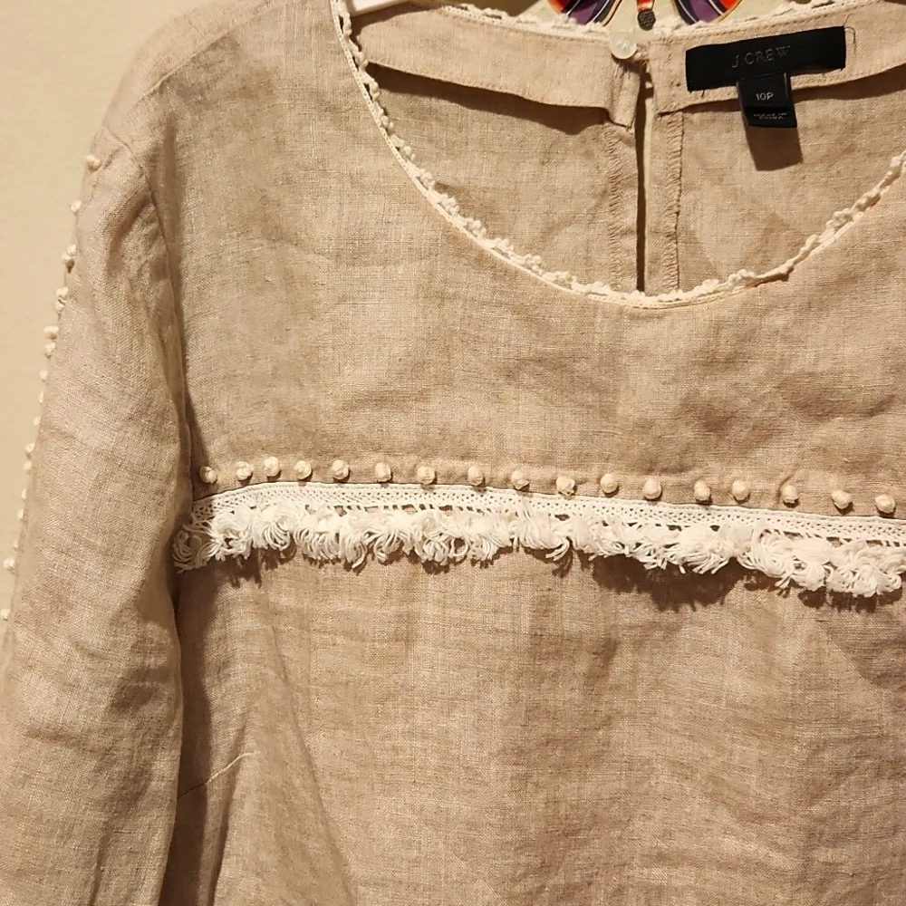 ❤️ J CREW LINEN FRINGE TRIM TOP, 10P